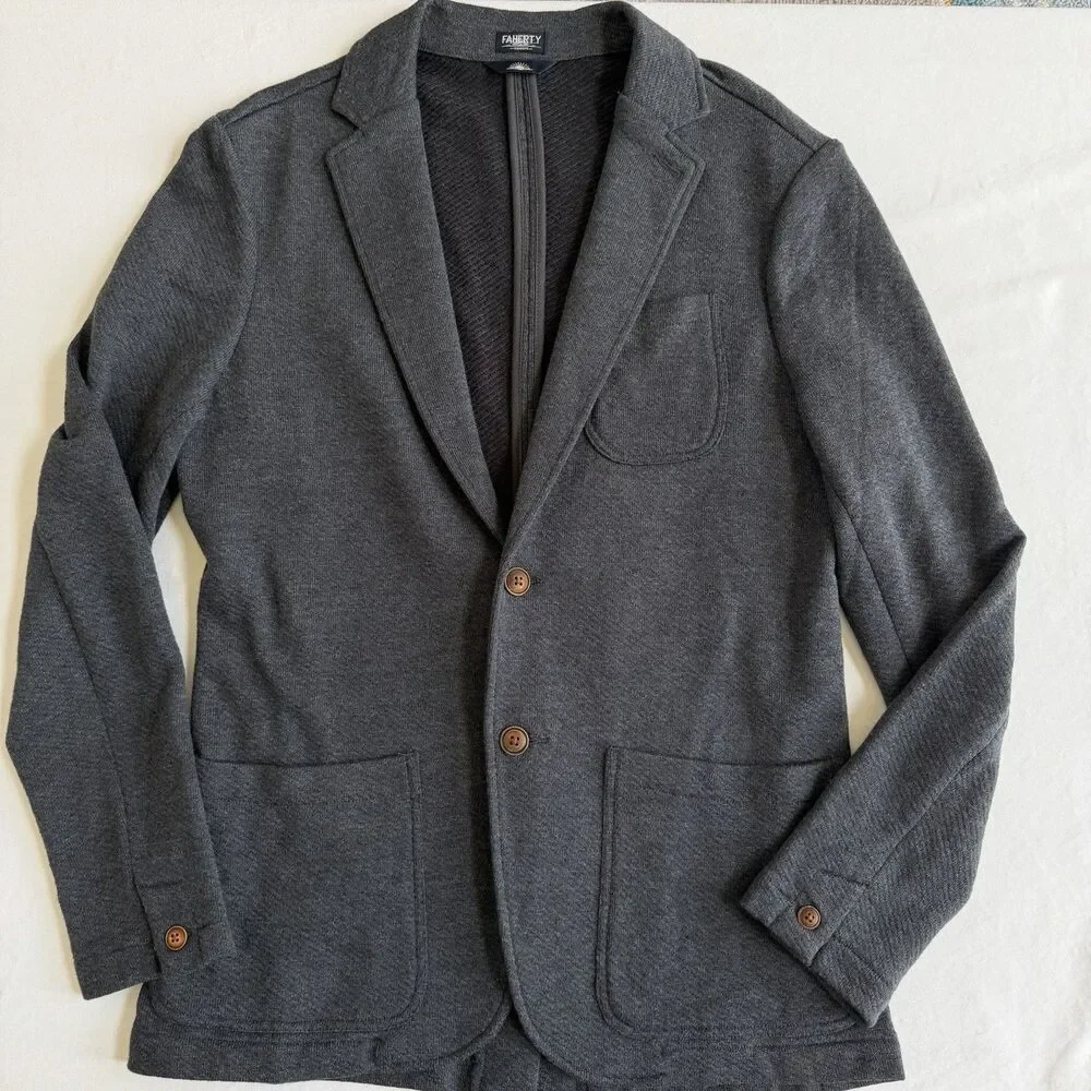 $228 Faherty SZ M Inlet 85% Cotton Knit Blazer Charcoal FLAWLESS